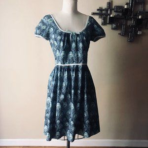 Blue peacock print vintage inspired dress